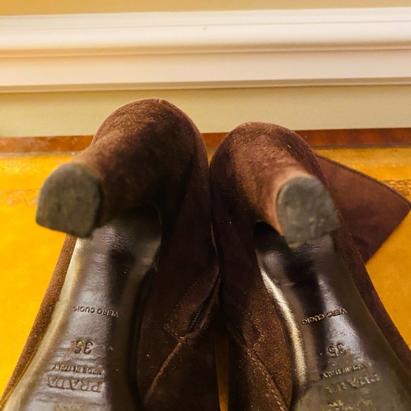 Prada Chocolate Brown Suede Platform Heeled Mid Calf Boots - Picture 8 of 12